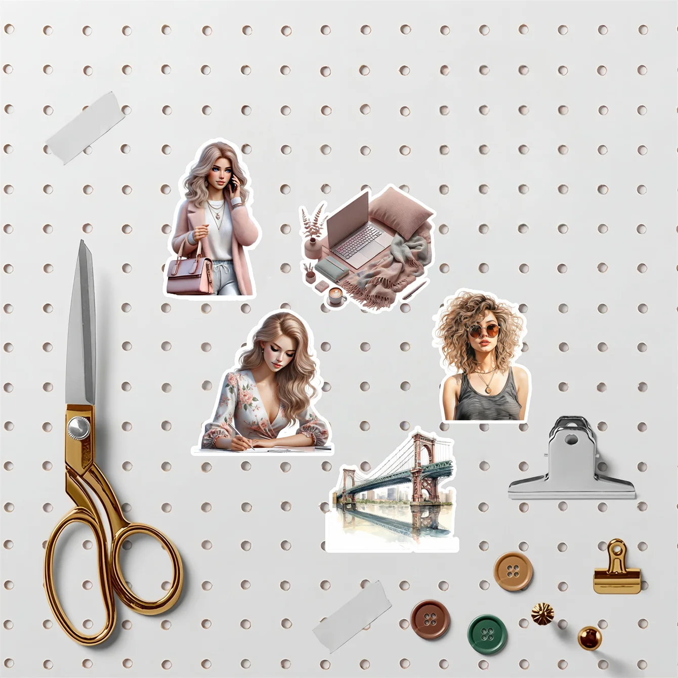 17pcs fashionable urban female stickers for DIY journals, planners, laptop decorations, book , planner , high-quality prints