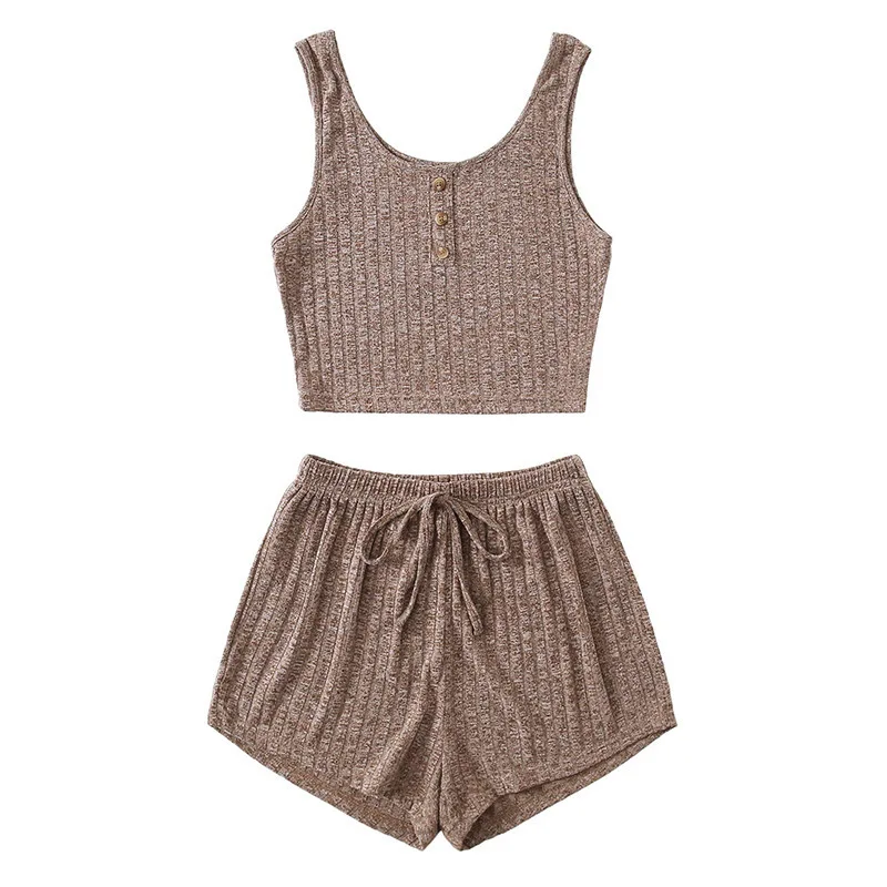 

Summer Women Slim Fit Sleeveless Tank Top Shorts Set Casual Loungewear Homewear Two Piece Outfit Yoga Homewear Set
