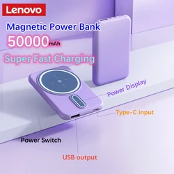 Lenovo-Banco de energía magnético inalámbrico, cargador de batería portátil de carga súper rápida para iPhone, Huawei, Samsung, 50000mAh, nuevo, 2024