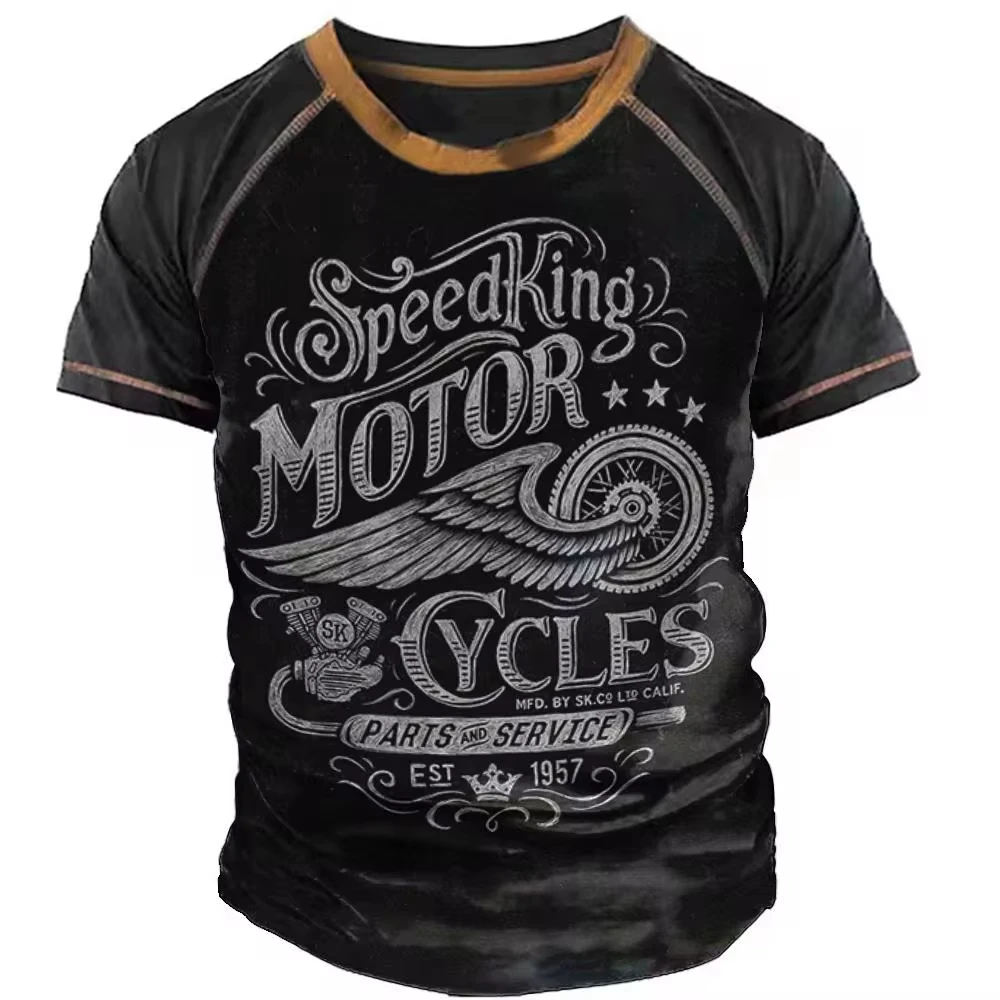 Motorcycle T-shirt Men 3D Print Short Sleeve Vintage TShirt For Men Ride Biker Shirts Tops Oversized Tee Shirt Male Clothing