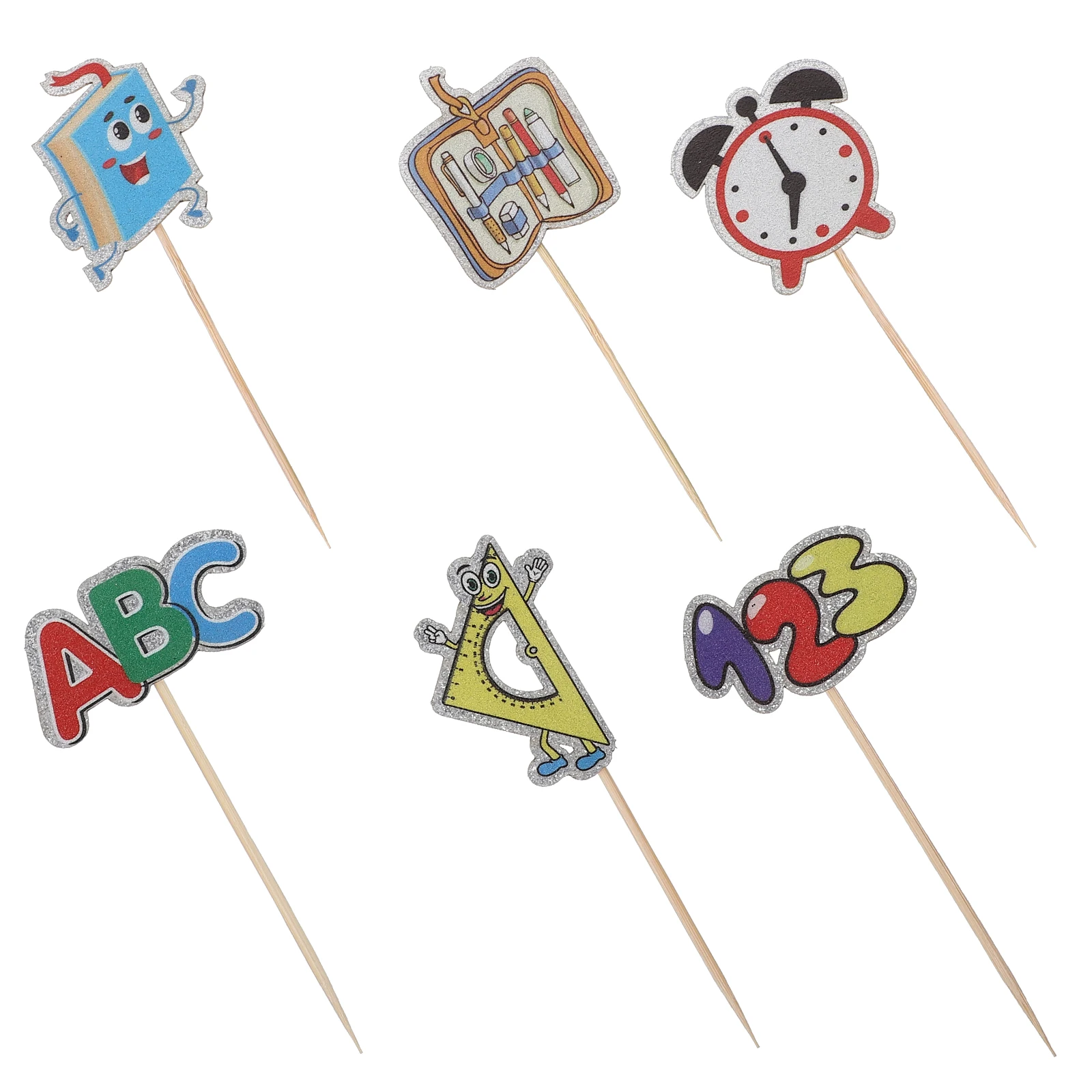 

5pcs Cake Decoration Insert Topper 6 Pieces Back to School Party Supplies Cake Toppers Dessert Picks Cupcake Decorations
