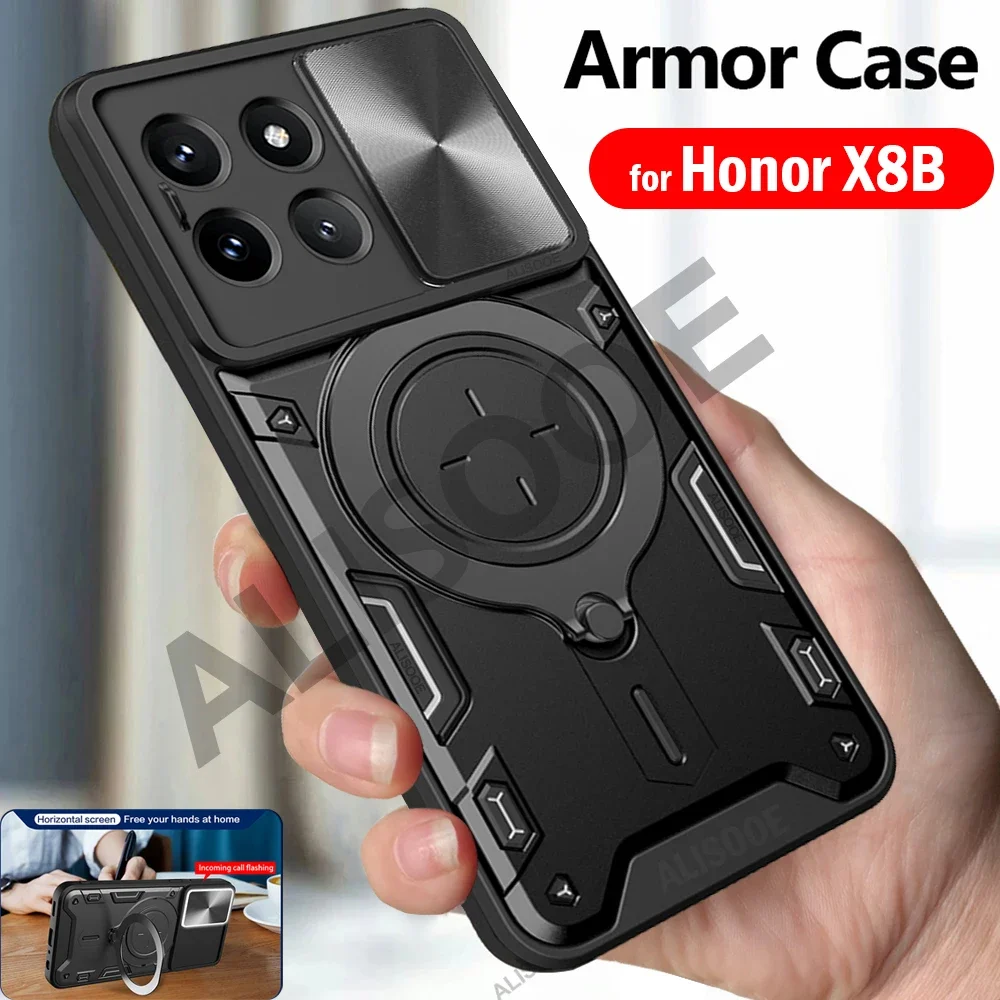 Armor Funda for Honor X8B Case Slide Camera Lens Magnetic Ring Stand Cover for Honor X8B LLY-LX1, LLY-LX2, LLY-LX3 Capa