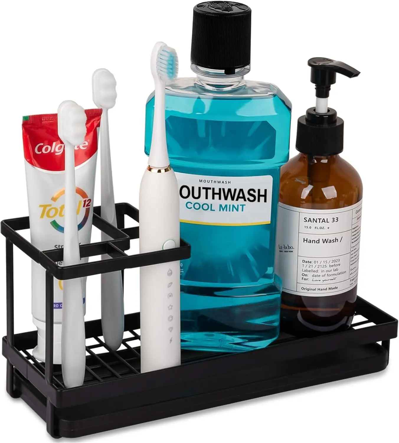 

Matte Black Toothbrush Holder for Bathroom Countertop, Shower, Sink - Organizes Electric Toothbrushes and Toothpaste