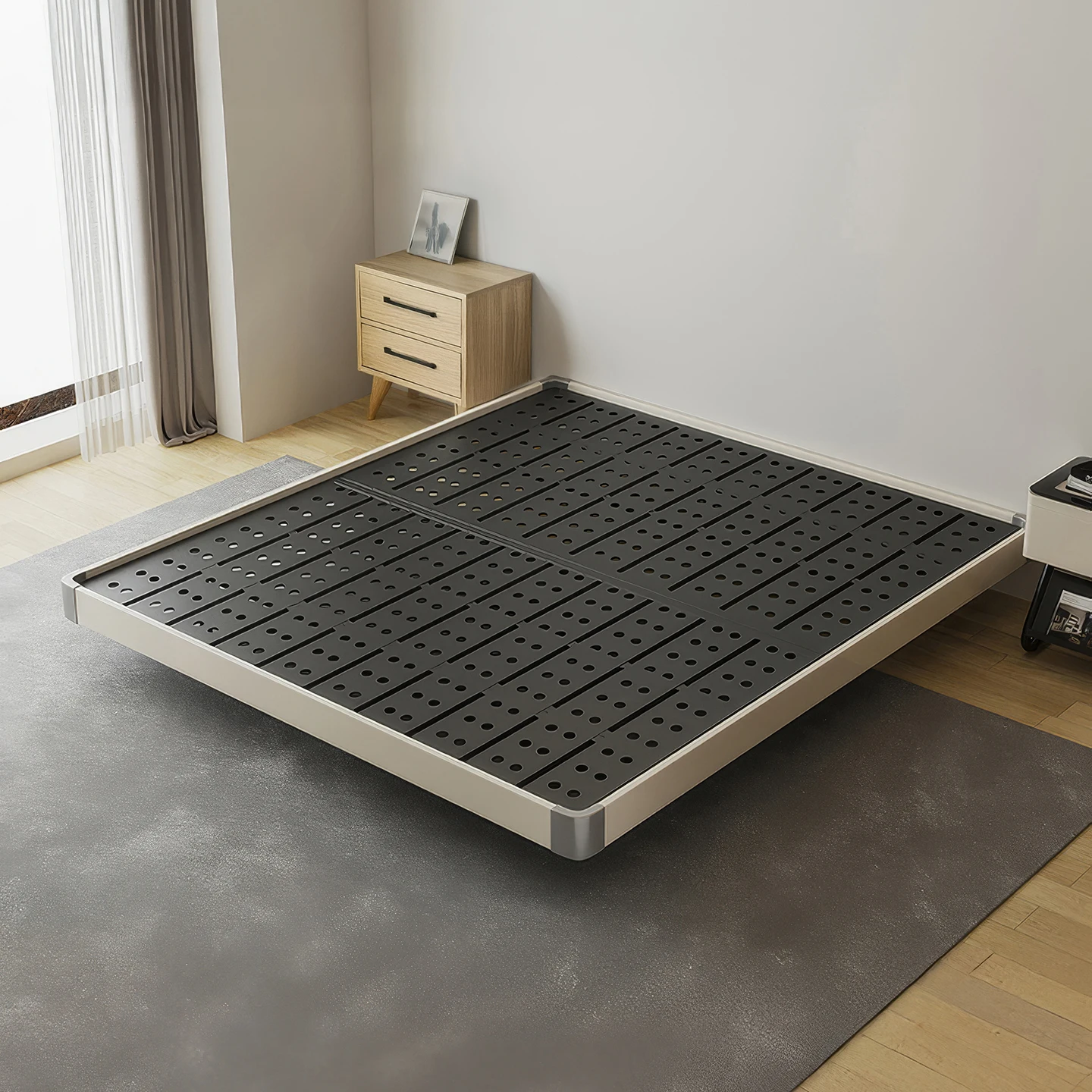 

Italian suspended carbon steel bed frame small apartment bedroom without bedside stainless steel bed small apartment loft