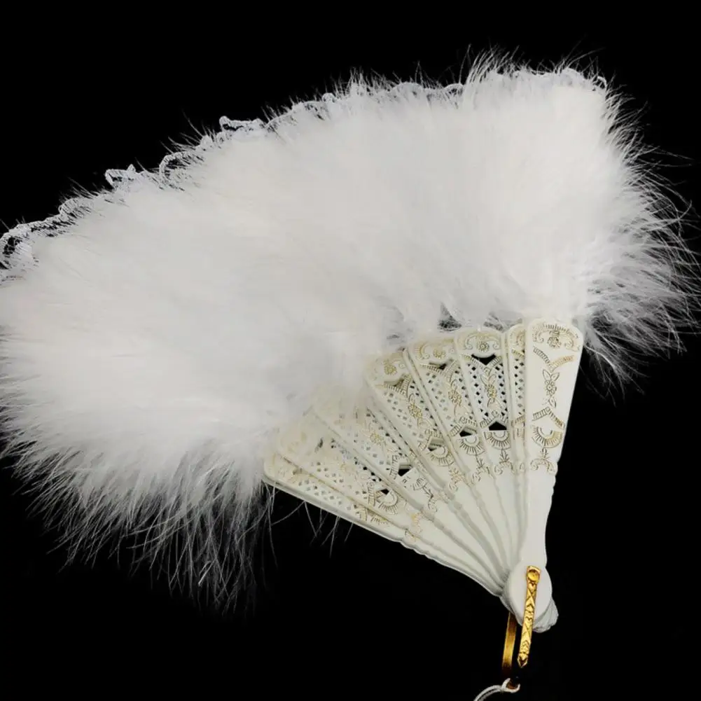 Colorful Feather Fan Feather Lace Folding Fan Elegant Vintage Lace Folding Fan with Feather Tassels for Summer Parties Dance
