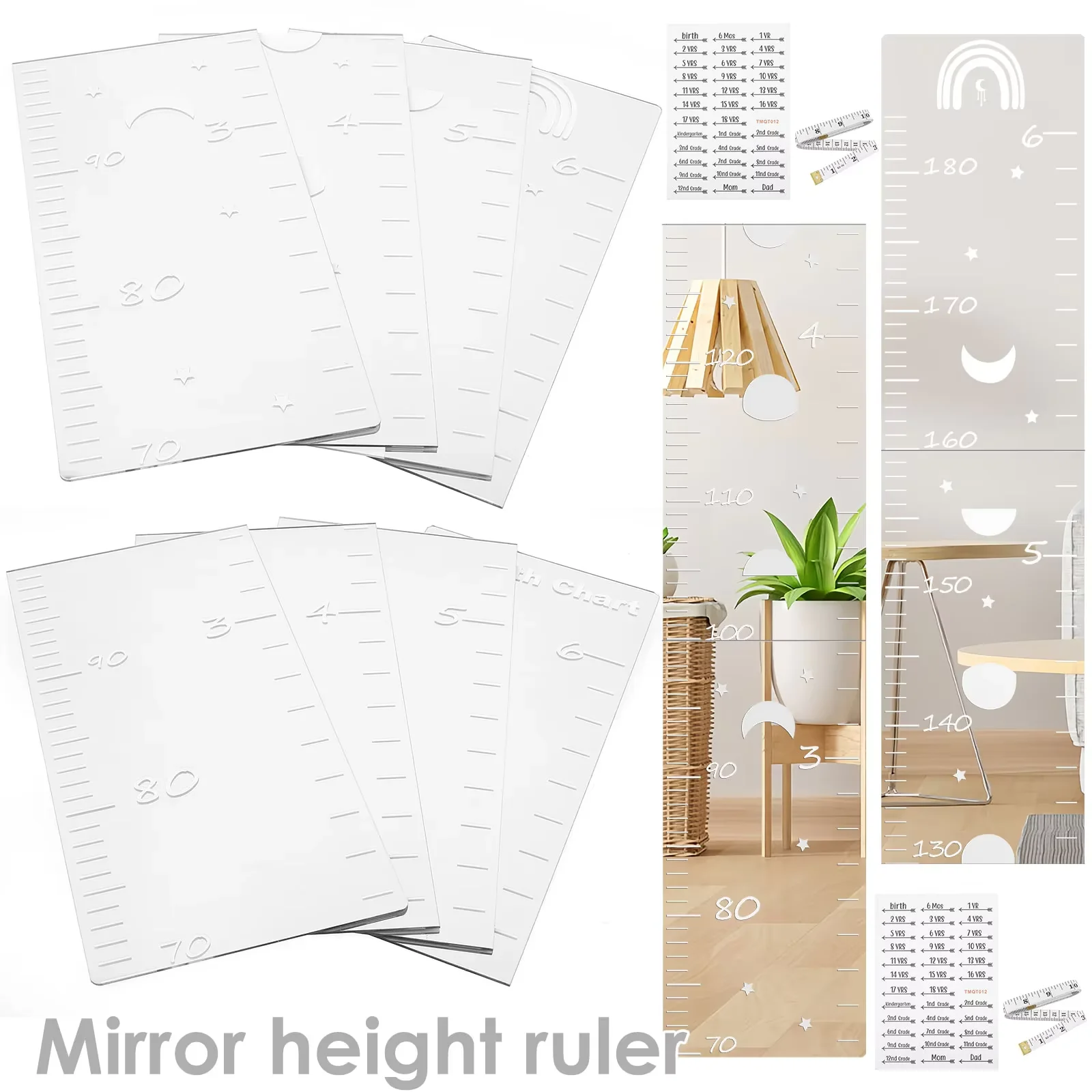 Acrylic Puzzle Mirror Growth Chart Mirrored Ruler Height Chart Children's Growth Record Mirrors Wall Decor Full Body Mirror