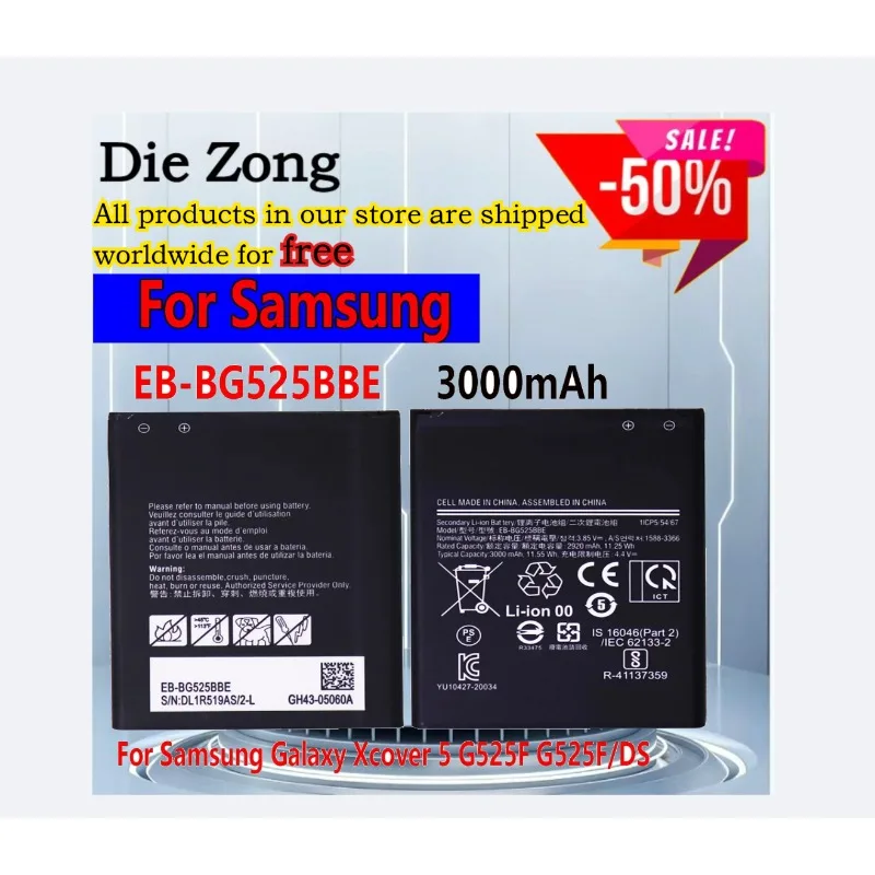 

New Battery EB-BG525BBE 3000mAh Battery For Samsung Galaxy Xcover 5 G525F G525F/DS Phone Battery