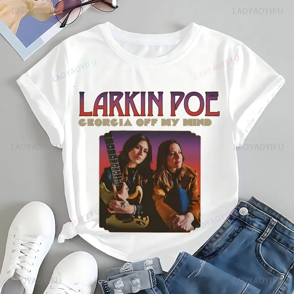 Larkin Poe روك باند تي شيرت مطبوع أعلى Larkin Poe الاتجاه المحايد Harajuku قصيرة الأكمام للجنسين قميص الجرافيك كبير تي شيرت #6