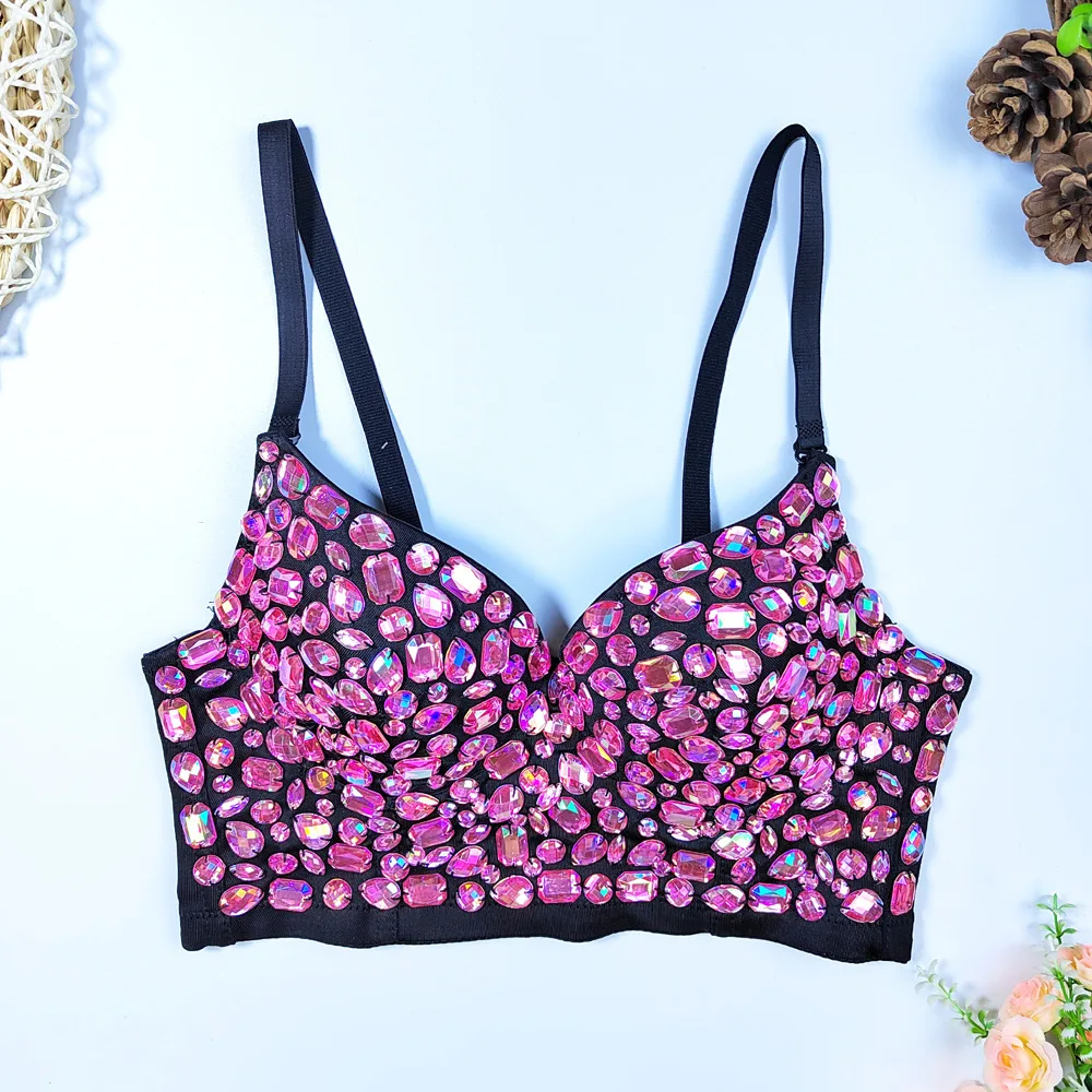 

Bling Bling Sexy Beading Women Performance Costume Corset Acrylic Rhinestone Bustier Girl Shiny Diamond Nightclub Party Crop Top