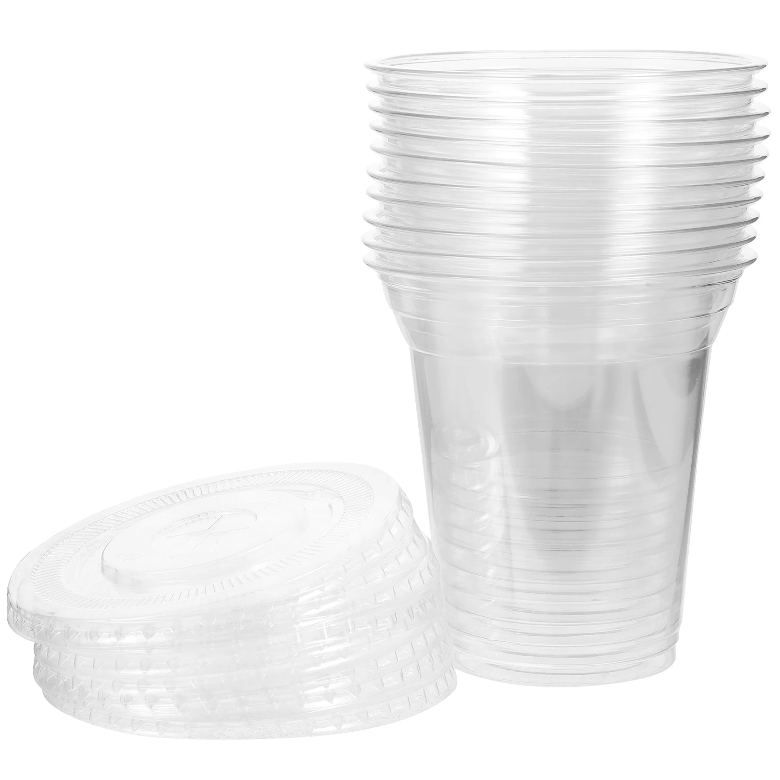 

10 Pcs Plastic Cup Set Clear Milk Cups Disposable Coffee Mugs The Pet Drinking Beverage with Lid