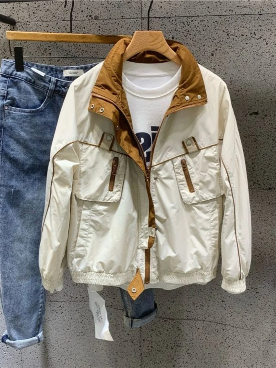 

Модная корейская мужская куртка-жакет для осени и зимы, повседневная спортивная, с контрастным воротником, молодежная, в стиле пэчворк, рабочая одежда