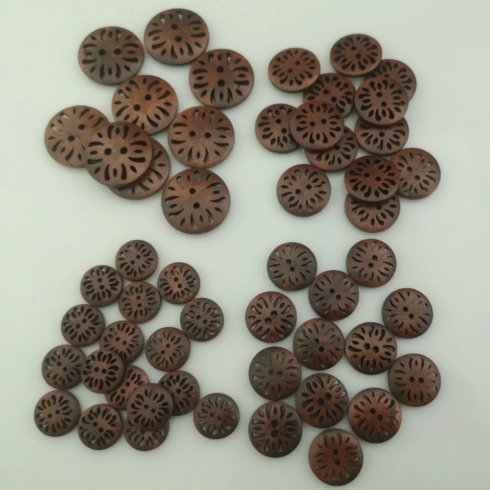 WBNVAS 30Pcs/Pack Hollow Flower Brown Wood Buttons For Garment 15MM/18MM/20MM/25MM DIY Sewing Accessories