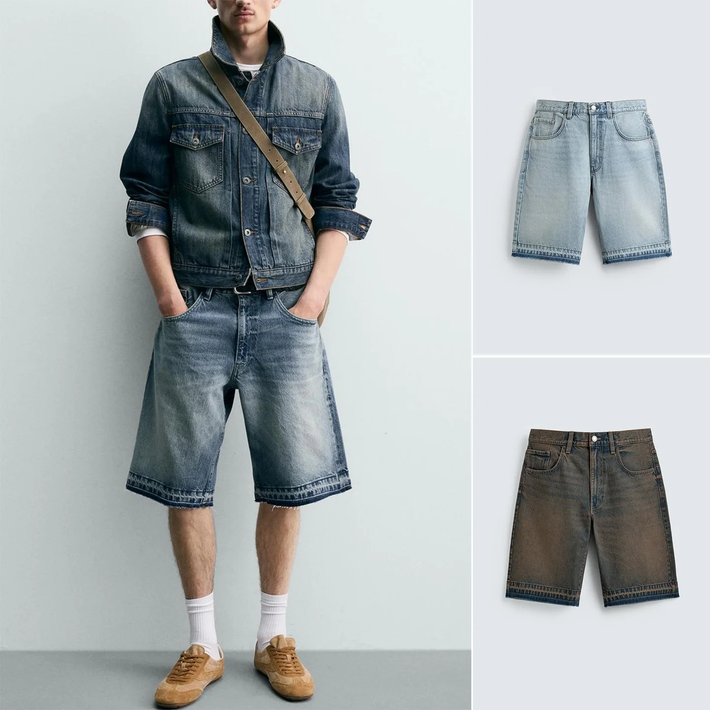

Summer New Men's Casual Washed Denim Shorts Asymmetric Hem Loose Fit mid Waist Polyester Fiber Male Fashion Polyester Fiber 100%