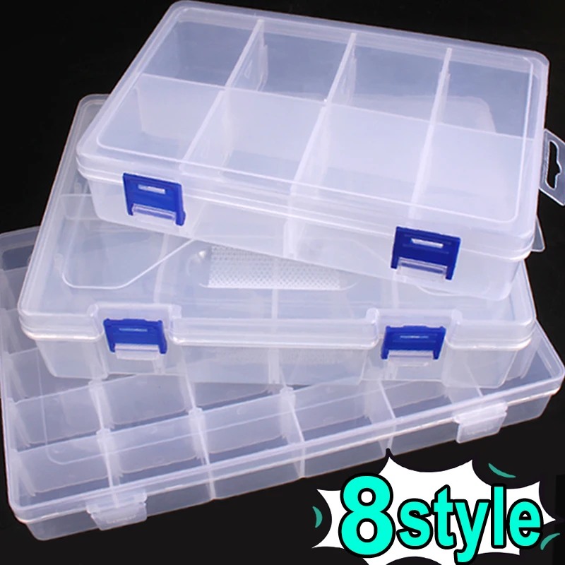 

8 Style Transparent Plastic Storage Jewelry Box Compartment Adjustable Container Storage Boxes Beads Ring Earring Organizer 2049