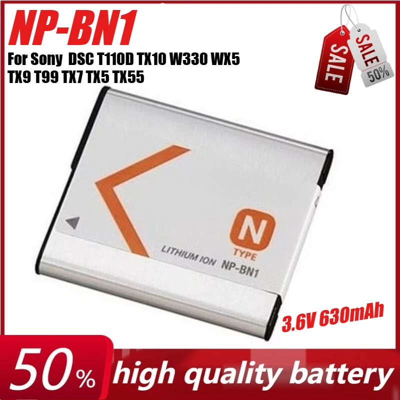 

3.6V 630mAh NP-BN1 Camera Battery for Sony DSC T110D TX10 W330 WX5 TX9 T99 TX7 TX5 TX55