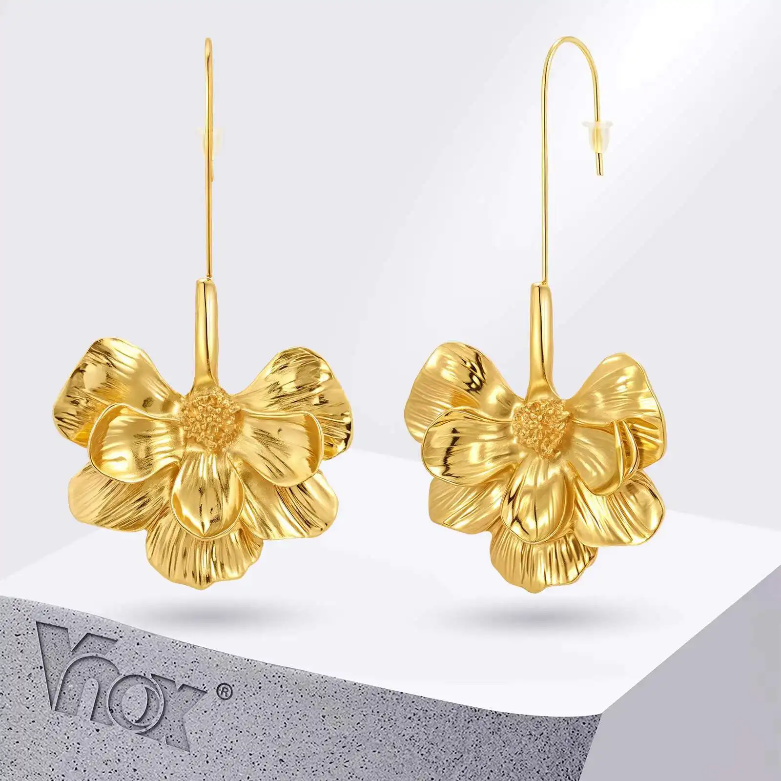 Vnox Chunky Women Statement Earrings, Big Heavy Flower Drop Earrings,Exaggerated Metal Jewelry Gift