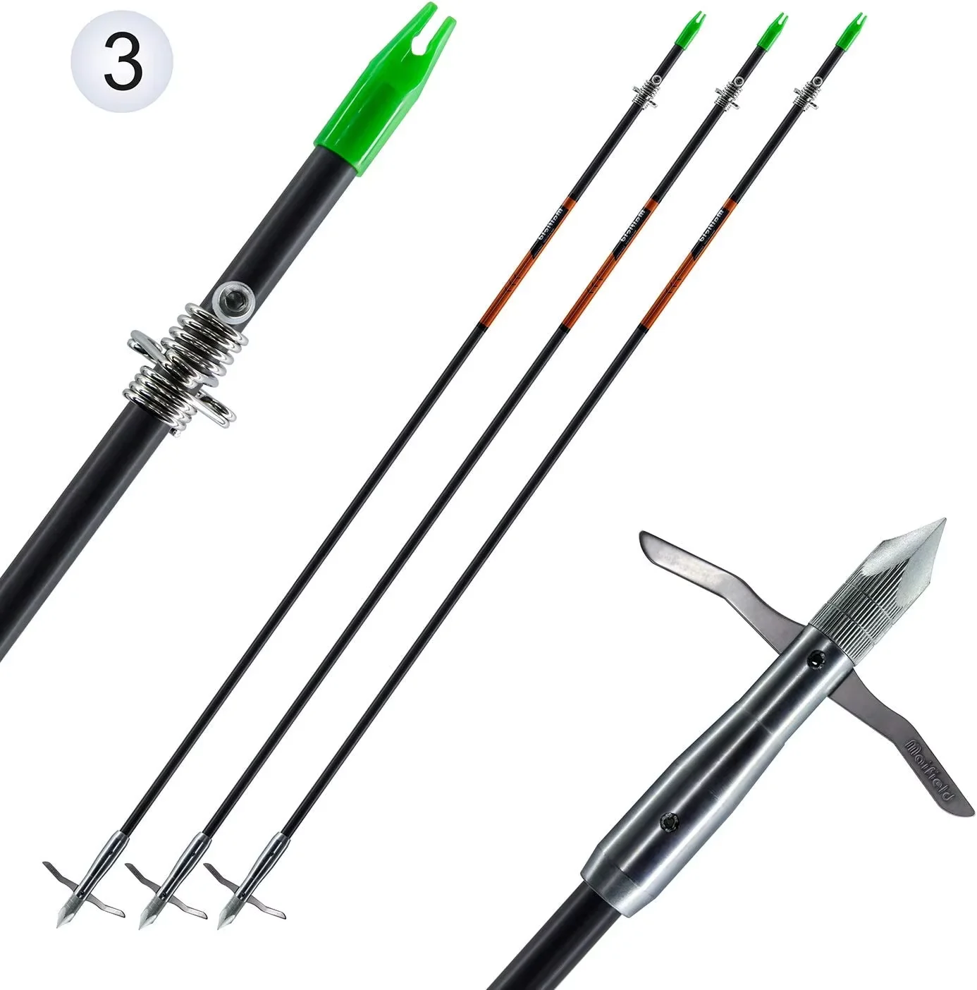 Bowfishing Head Carbon/Glass-Fiber Arrow Shafts 2 Mechanical Barbs 2.5