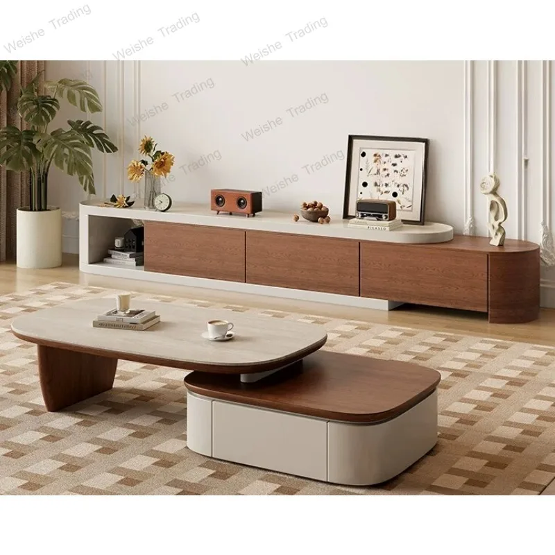 Medieval style solid wood coffee table household living room small apartment walnut cave stone slab