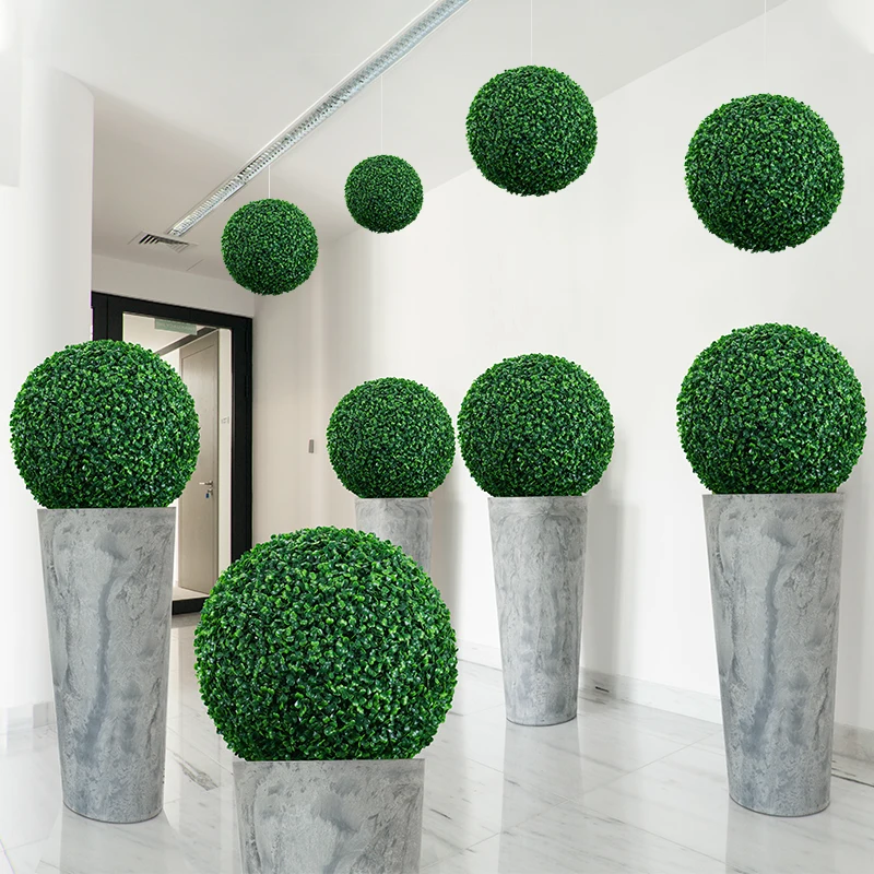 Artificial Plant Boxwood Topiary BallFaux Plants Decorative Grass Balls UV Protected for Home Patio Garden Balcony Wedding