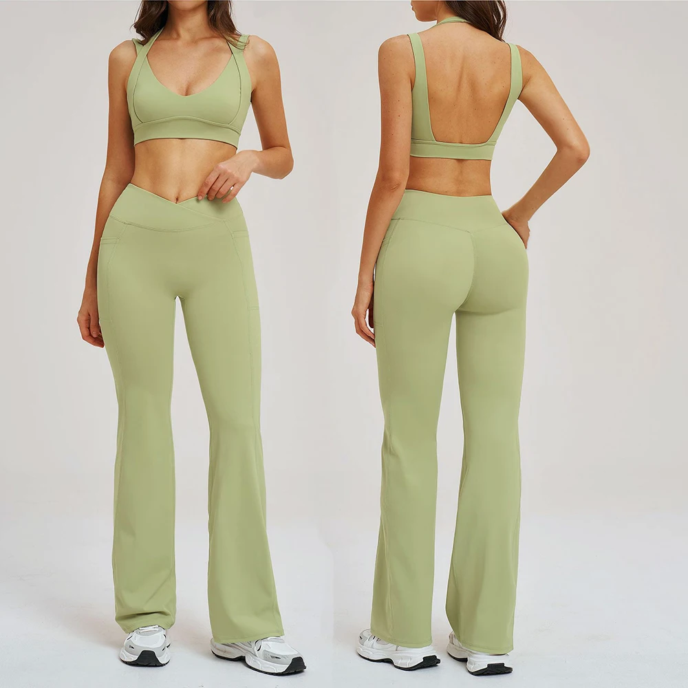 

2 Piece Yoga Clothes Women's Sexy Wear Sexy Sport Bra High Waist Flared Pant Fitness Suit Gym Workout Jogging Sports Yoga Set