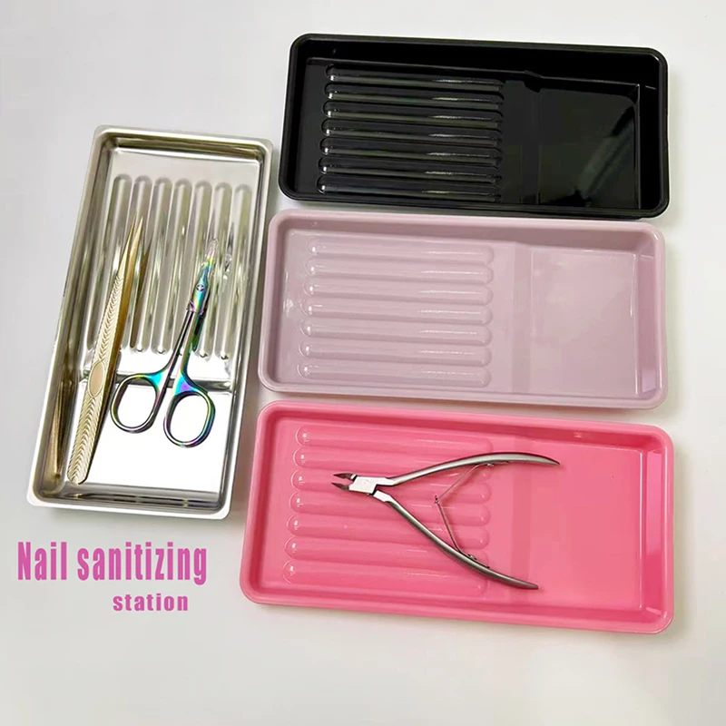 Stainless Steel Nail Art Tool Sterilizing Tray Disinfection Dish For Tweezers Drill Bit Nail Clippers Manicure Storage Organizer