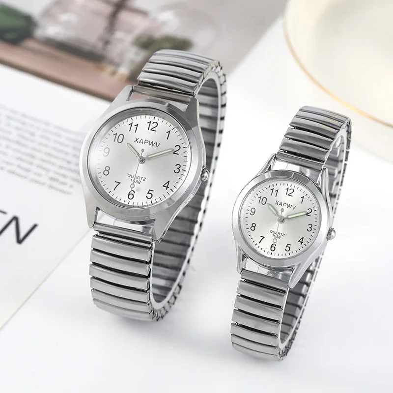 

Man Women Couple Wrist Watches Stainless Steel Band Alloy Lovers Business Quartz Movement Wristwatch Elastic Strap Band Watch