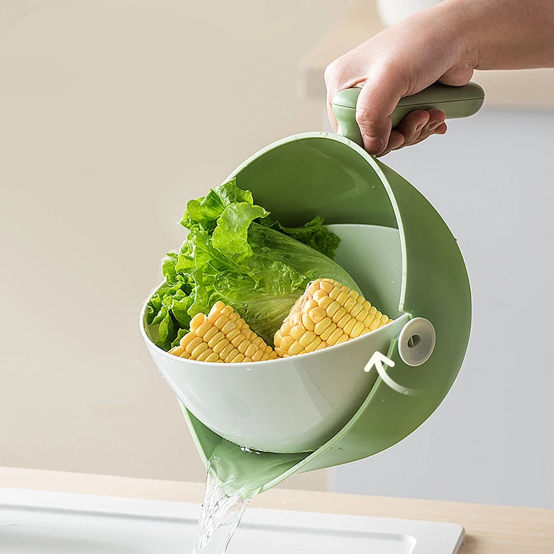 Bird Drainer Basket With Handle Swivel With One Hand Detachable Storage Cleaning Fruit And Vegetable Basin Multi-Purpose Tool