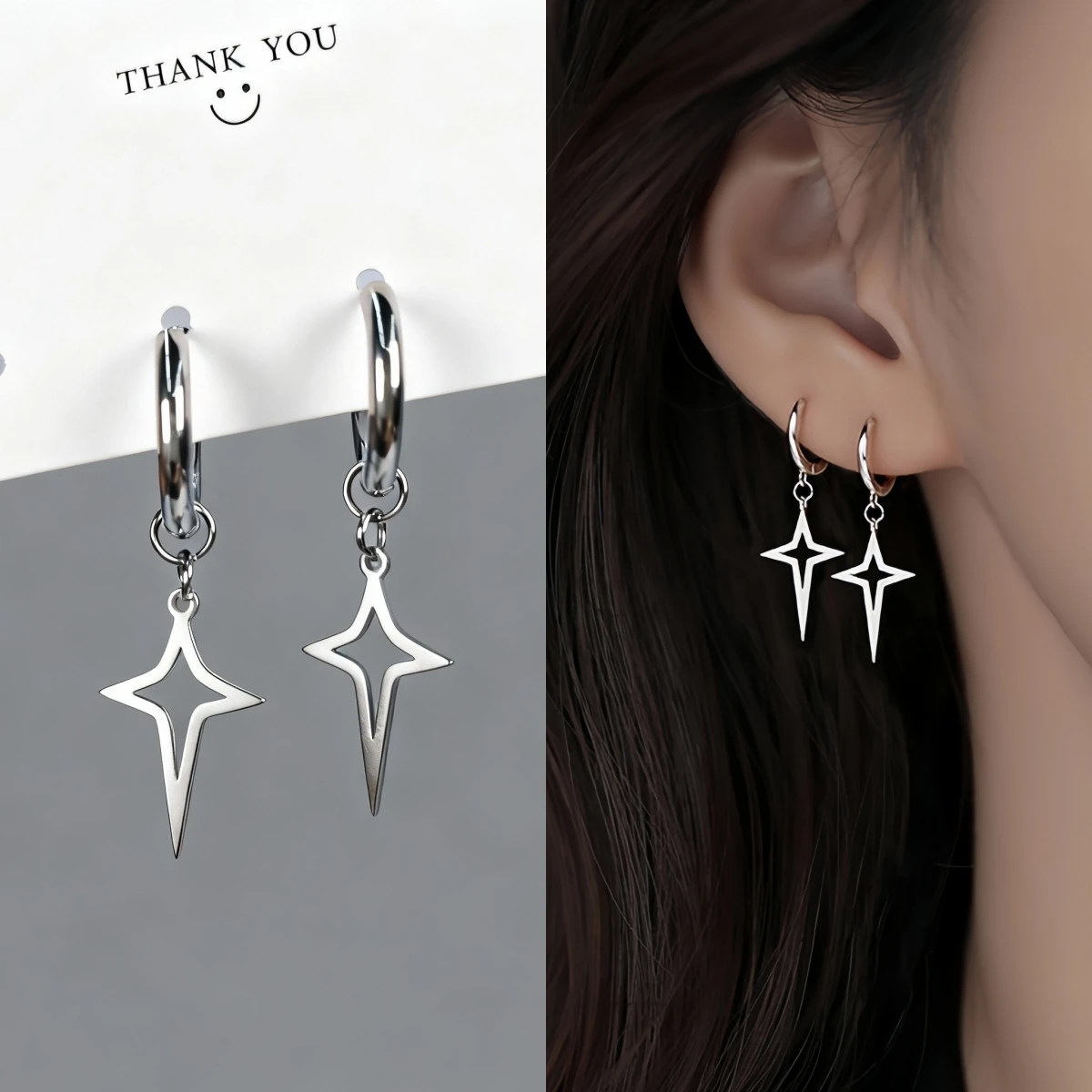 1/3 Paar Stern Punk Edelstahl Schwarz Piercing Hoop Ohrring Set für Mann Frau Teenager Huggie Schmuck Y2k Zubehör trendy Neue