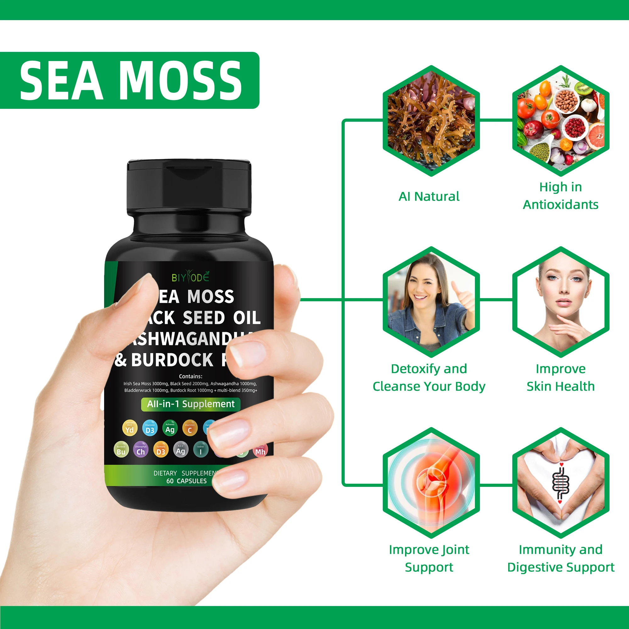 Sea Moss Capsules - Irish Sea Moss Advanced with Burdock Root, Bladderwrack & Muira Puama for Immunity, Gut, & Energy