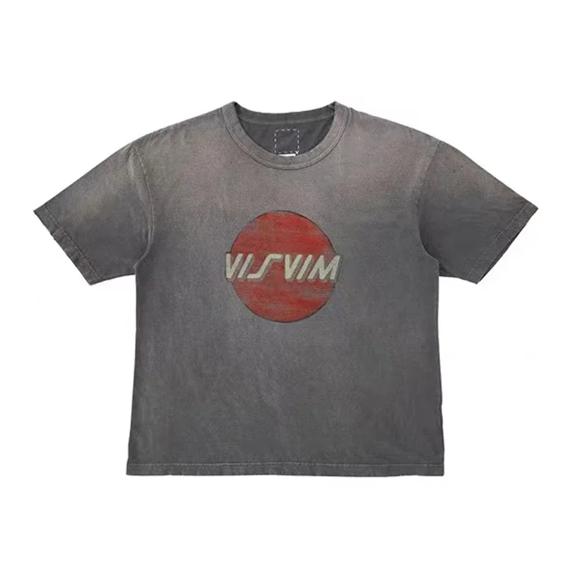 

Fashion Brand VISVIM Japanese Style Wax Dyed Washed Casual and Distressed Short Sleeved T-shirts Men's Clothing