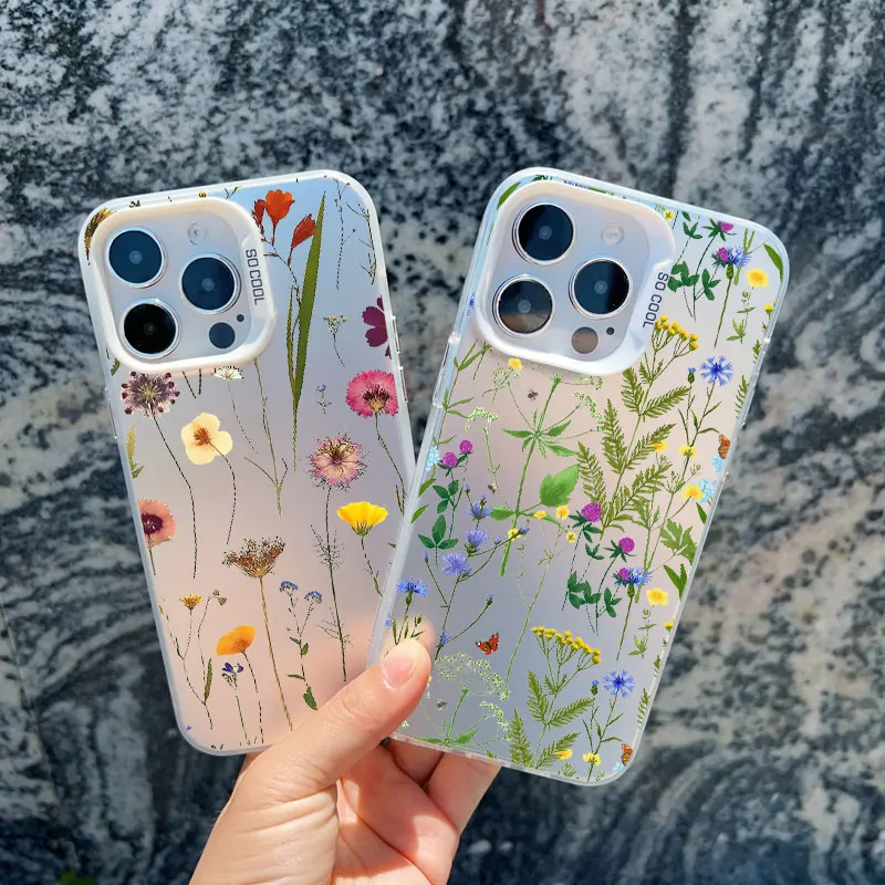 Flower Branches Sexy Floral Phone Case For iphone 11 13 12 14 15 Pro Max 15 14 Plus 13 Mini Shockproof Matte Laser Back Covers