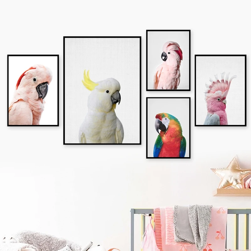 Pink Cockatoo Bird Art Canvas Painting Wall Pictures , Animal Parrot Photography Canvas Art Prints And Poster Home Room Decor