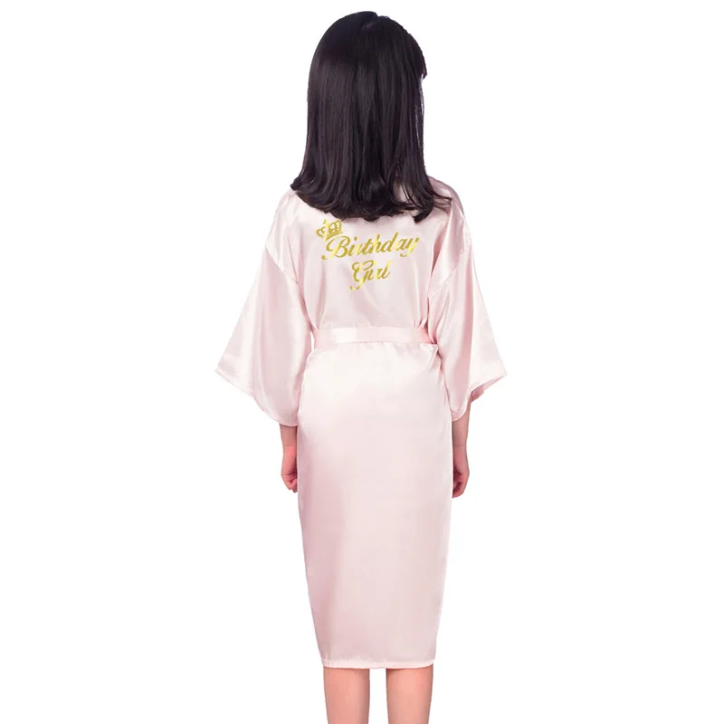 Wholesale Birthday Girl Gold Glitter Girl Robes Children Satin kimono Solid Color Kids Sleepwear for Birthday Spa Party D63