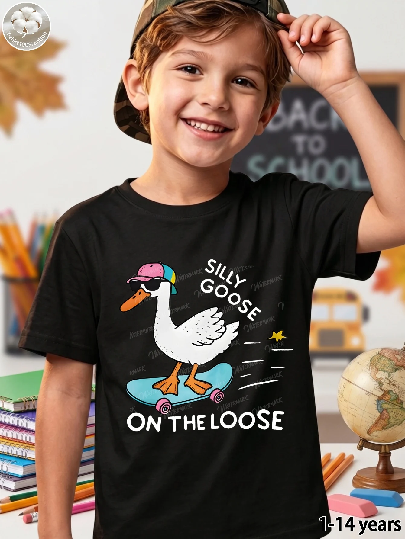 Cool Goose Wearing Cap Skateboarding Quote Graphic T Shirt Boys Girls Cute Short Sleeve Tee Family Matching Kids Cotton Tops