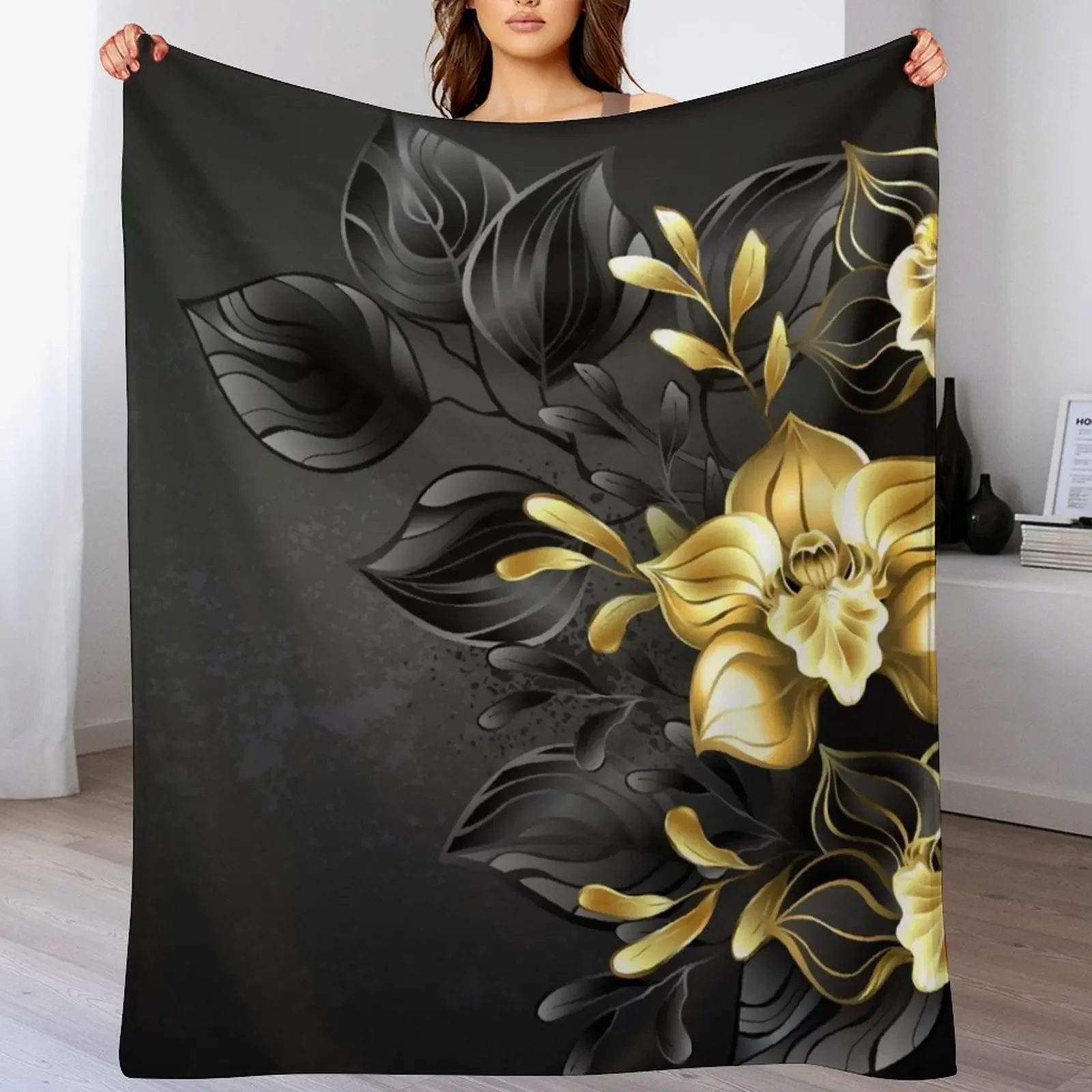 

Black Background with Black Orchid Throw Blanket Bed covers Summer Beddings Sofa Winter beds Blankets