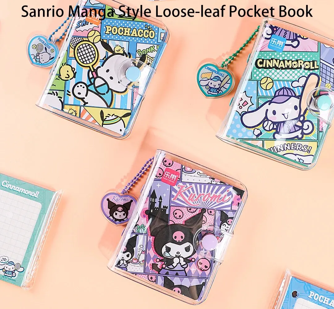 Sanrio Loose-Leaf Pocket Book 160 Sheets Portable Pocket Notebook Kuromi Cinnamoroll Hellokitty Pachacco Kawaii School Supplies