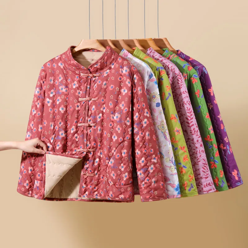 Handmade Velvet Cotton Jacket Women's Winter Warm Ethnic Style Long Sleeve Button up Cotton Coat Thickened Commute Style Stan...