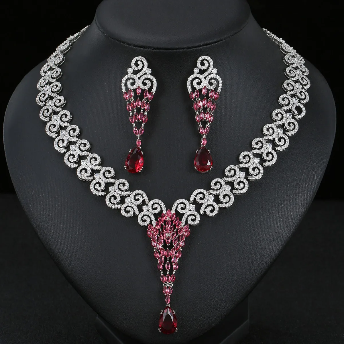 

Luxury Exaggerated Water Drop Jewelry Set 5A Cubic Zirconia Necklace Earrings Bridal Wedding Party Dinner Jewelry for Women