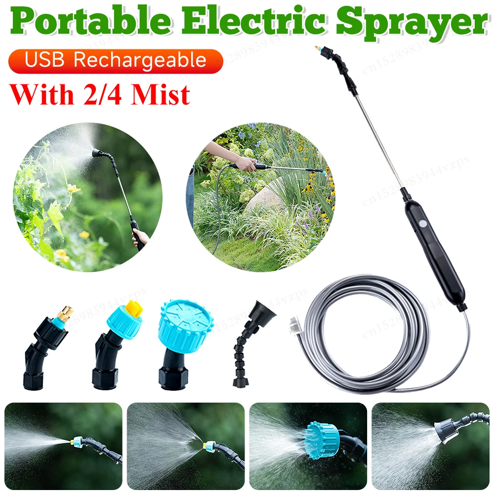 USB Rechargeable Portable Eletric Sprayer Powerful Electric Sprayer with 2/4 Mist Nozzles Long-Lasting Garden Irrigation Tools