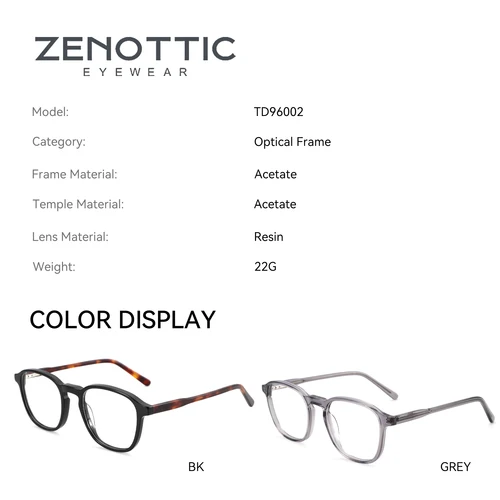 Imagen 2 del producto ZENOTTIC gafas graduadas cuadradas de acetato hechas a mano, gafas redondas de moda para miopía/gafas progresivas, gafas ópticas para Unsiex