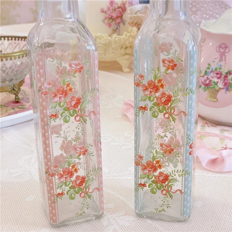 Kitchen Storage Soy Sauce Bottle Cute Bow Flower Pink Diningtable Glass Seasoning Bottle Set 2 Pcs 250ml Jars for Spices Oil Jug