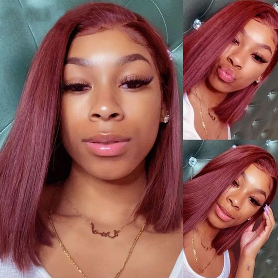 Burgundy Bob Lace Frontal Wig 1B 99J Ombre Lace Front Wigs For Women Short Bob Lace Closure Wig 180% Human Hair T Part Wigs