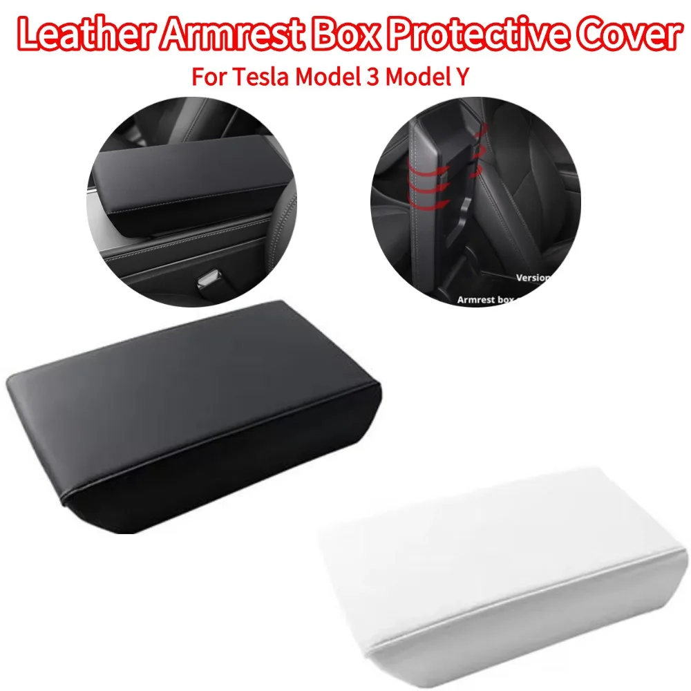 

For Tesla Model 3 Model Y 2017-2023 Highland 2024 Juniper 2025 Leather Armrest Box Protective ABS Cover Arm Rest Lid Accessories