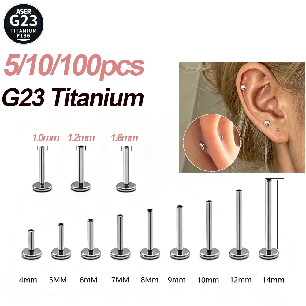 G23 Titanium Labret 14G 16G 18G M0.9/M1.2 4-14mm Rod Internal Thread Plug Septum Ear Lips Nose Piercing Tragus Body Jewelry
