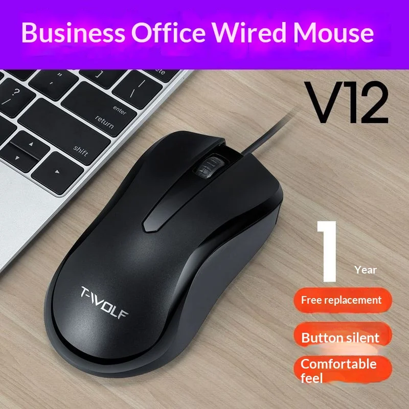 T-Wolf V12Silent Wired Usb Mouse Ergonomic Comfortable Grip For Office Business Desktop Laptop Computer Universal Office Working