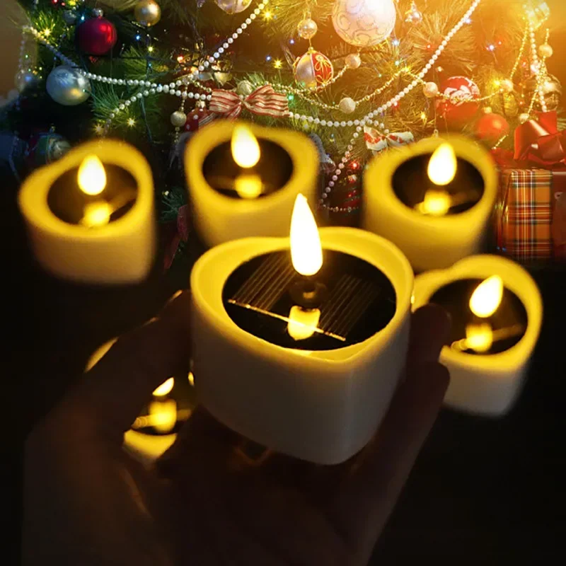 1PCS Love Solar Tea Light LED Candle Light Outdoor Waterproof Energy Electronic Flickering Solar Lamp Garden Halloween Home Deco