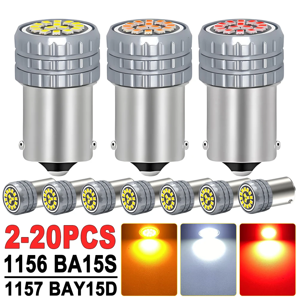 

2/4/6/10/20 шт. P21W 1156 BA15S Светодиодная лампа указателя поворота 1157 BAY15D Стоп-сигнал 12 В 2016-15SMD Белый Желтый Автомобильные задние парковочные лампы