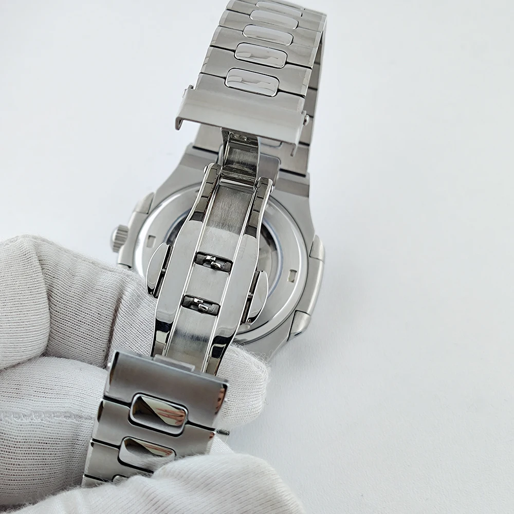 นาฬิกาผู้ชายขนาด 40 มม. ที่ไม่มีเครื่องหมายสแตนเลสนาฬิกากลไกการติดตั้ง NH35 การเคลื่อนไหวนอติลุสอุปกรณ์เสริมนาฬิกา