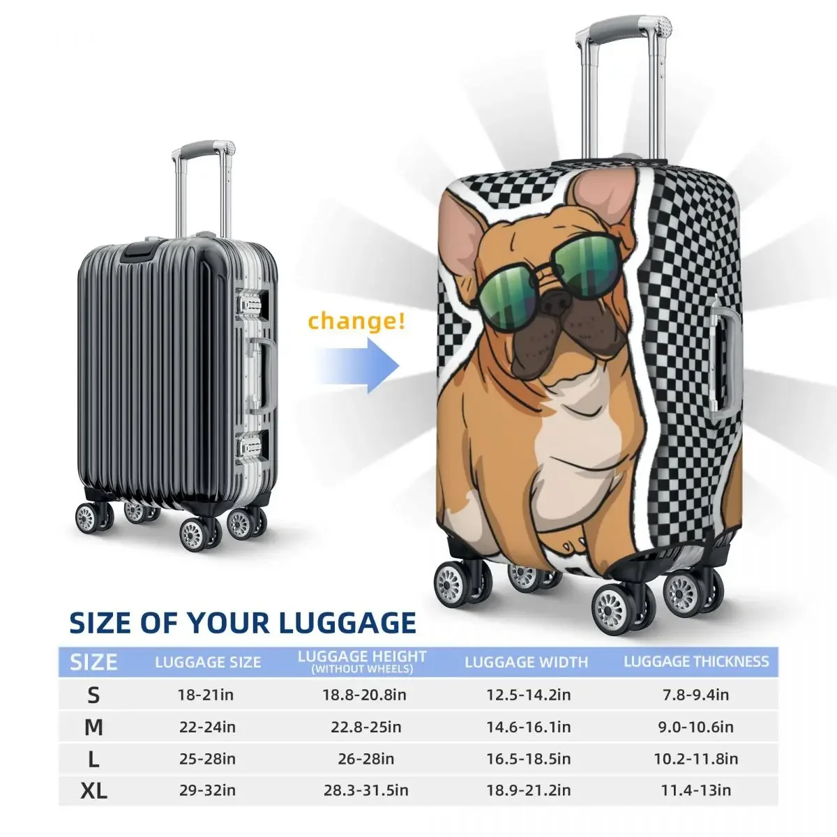 Juste de Protection artificiel astique et Imperméable pour Bagages avec Imprimé Bouledogue Américain, Accessoires de Voyage, 18-32 Pouces