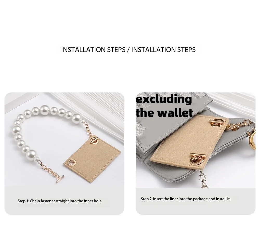 

Card holder transformed pearl short chain hand-held DIY small wallet liner can be worn cross-body with shoulder strap accessorie